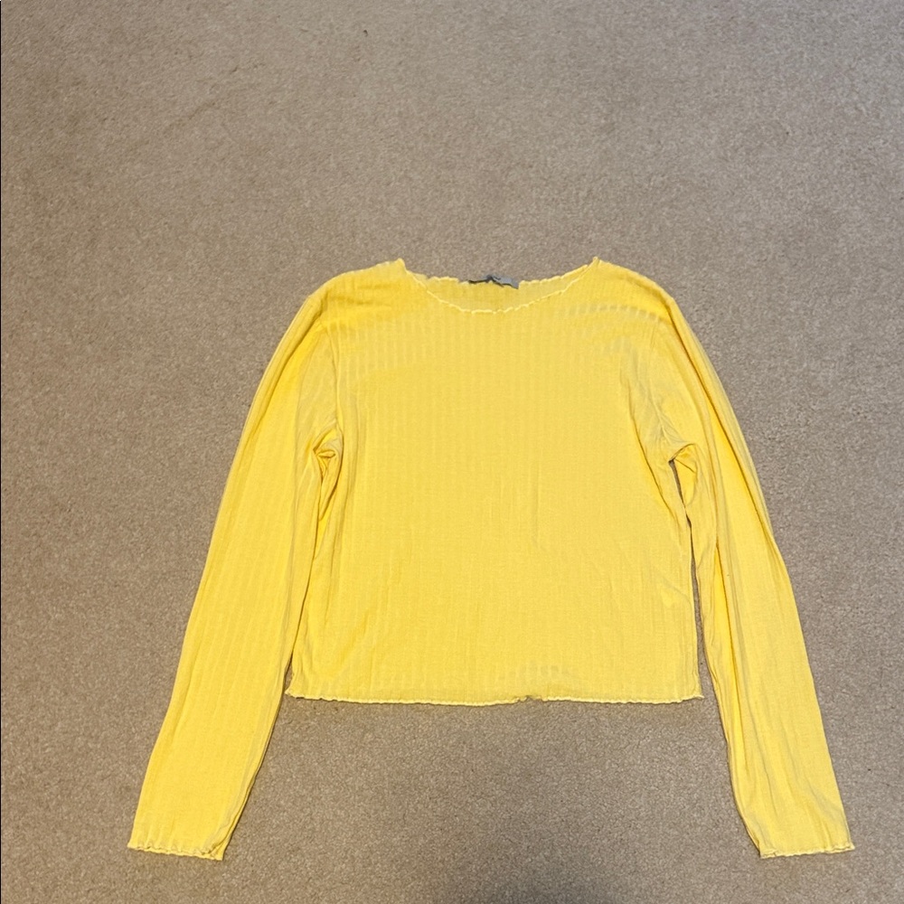 Papaya Yellow Ribbed Long Sleeve Blouse